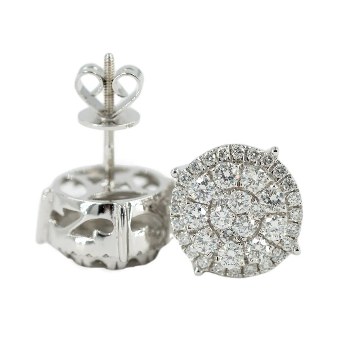 0.85 CTTW DIAMOND ROUND CLUSTER EARRINGS WITH HALO