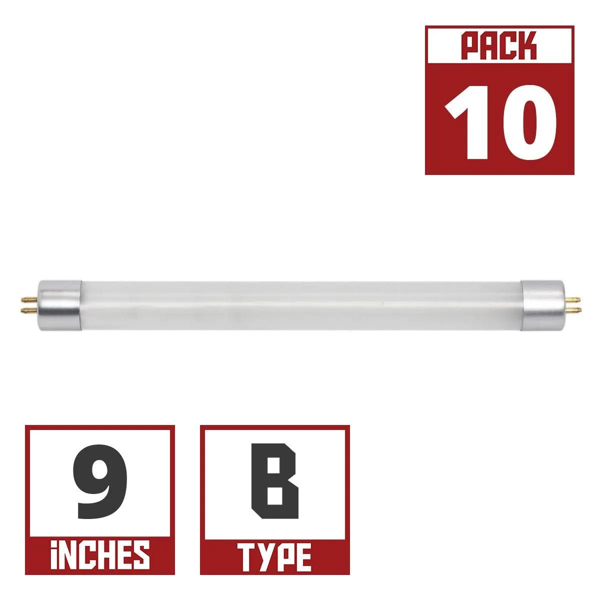 10 Pack - 9 Inch Mini T5 LED Tube, 3 Watts, 270 Lumens, 6500K, Ballast Bypass, Double End