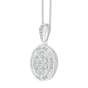 1/10 CTW Diamond Cluster Oval Shaped 18-inch Pendant in Sterling Silver