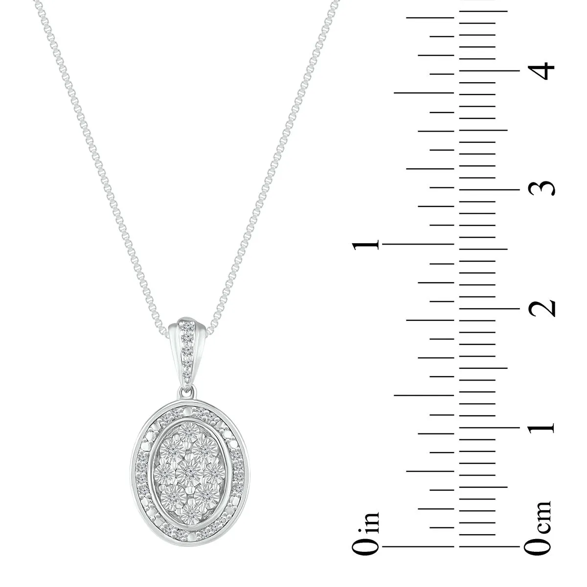 1/10 CTW Diamond Cluster Oval Shaped 18-inch Pendant in Sterling Silver