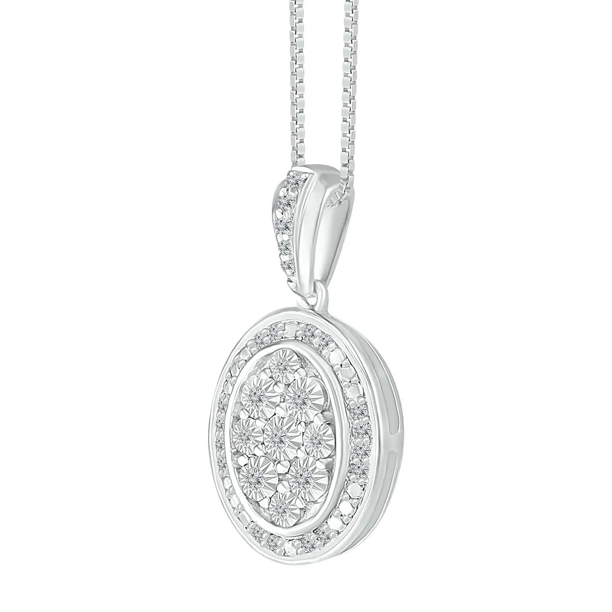 1/10 CTW Diamond Cluster Oval Shaped 18-inch Pendant in Sterling Silver