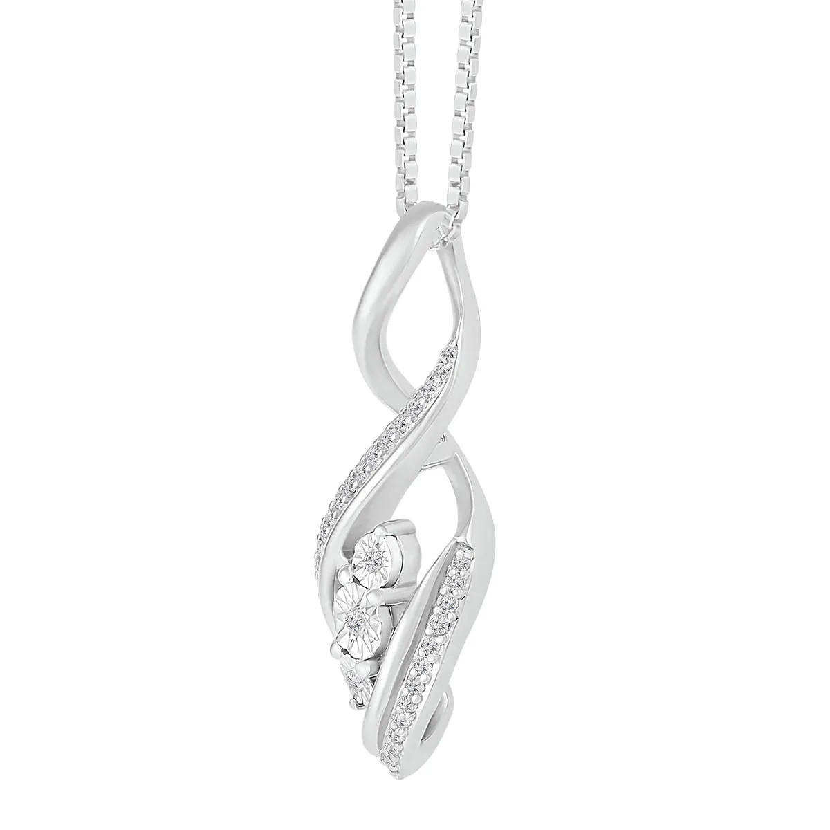 1/10 CTW Diamond Cluster Three Stone 18-inch Pendant in Sterling Silver