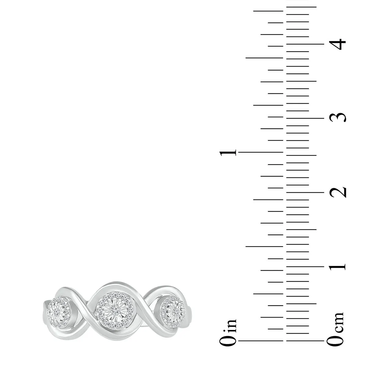 1/10 CTW Diamond Cluster Three Stone Ring in Sterling Silver