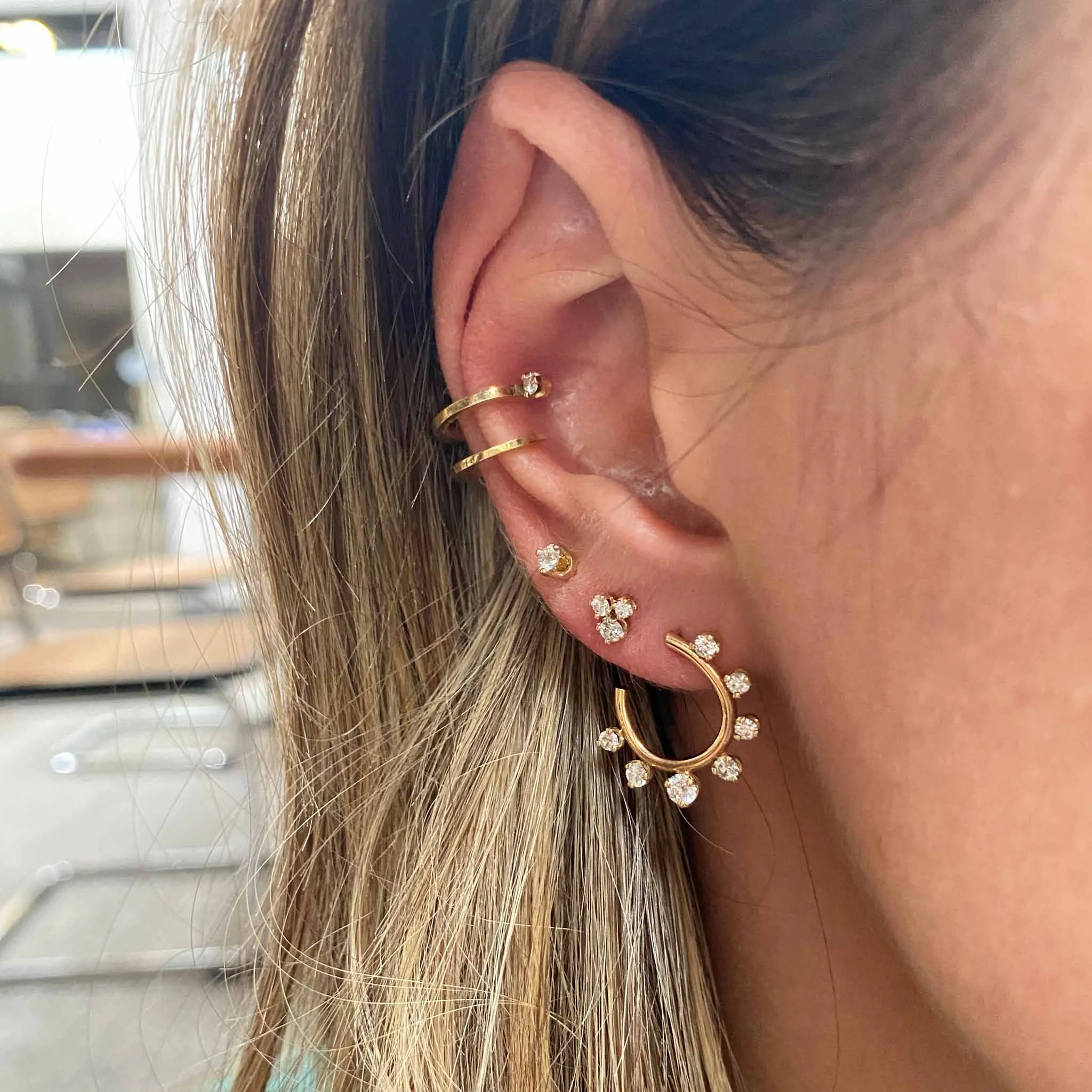 14k 3 Large Mixed Prong Diamond Cluster Stud Earrings
