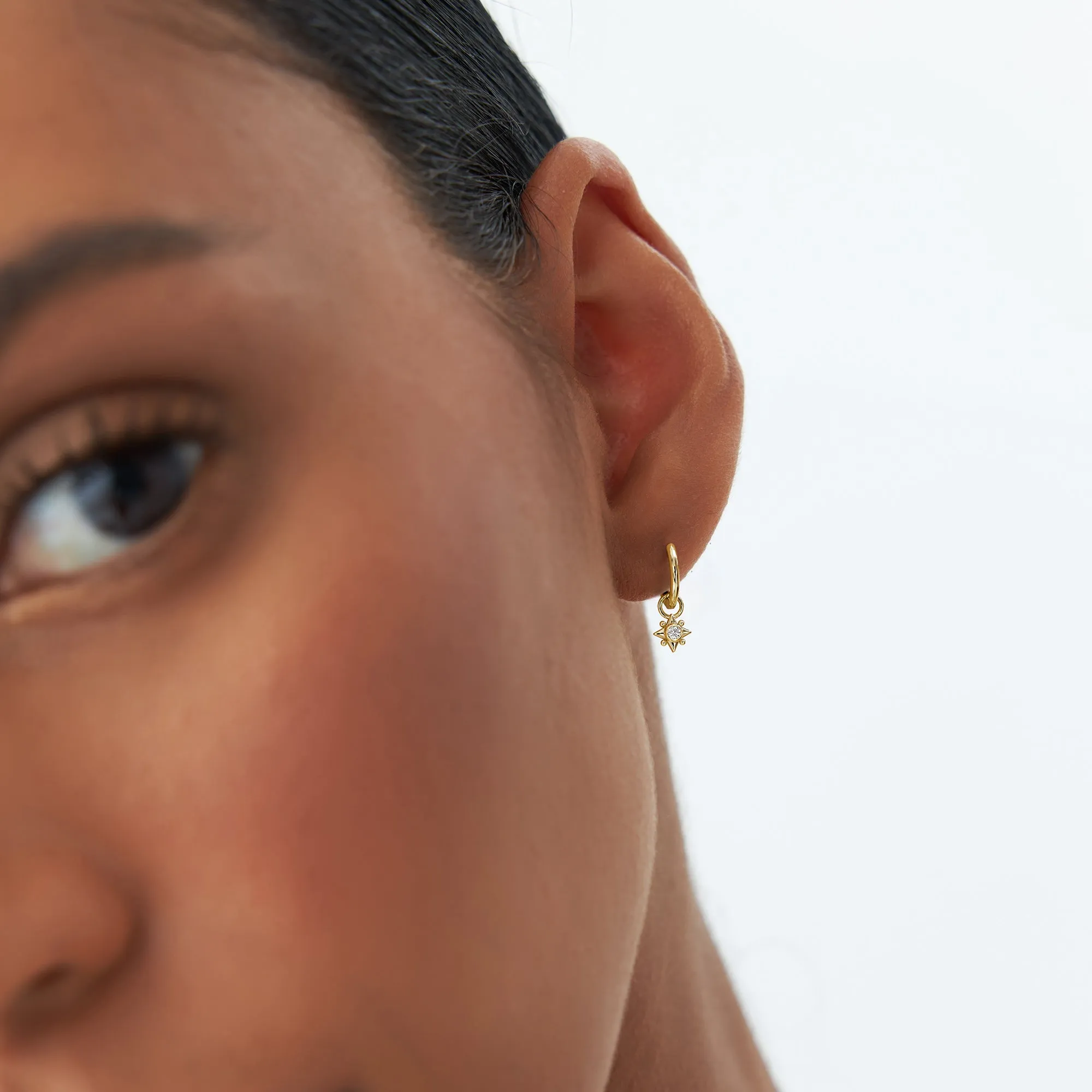 14k Diamond Starburst Hoop Charm