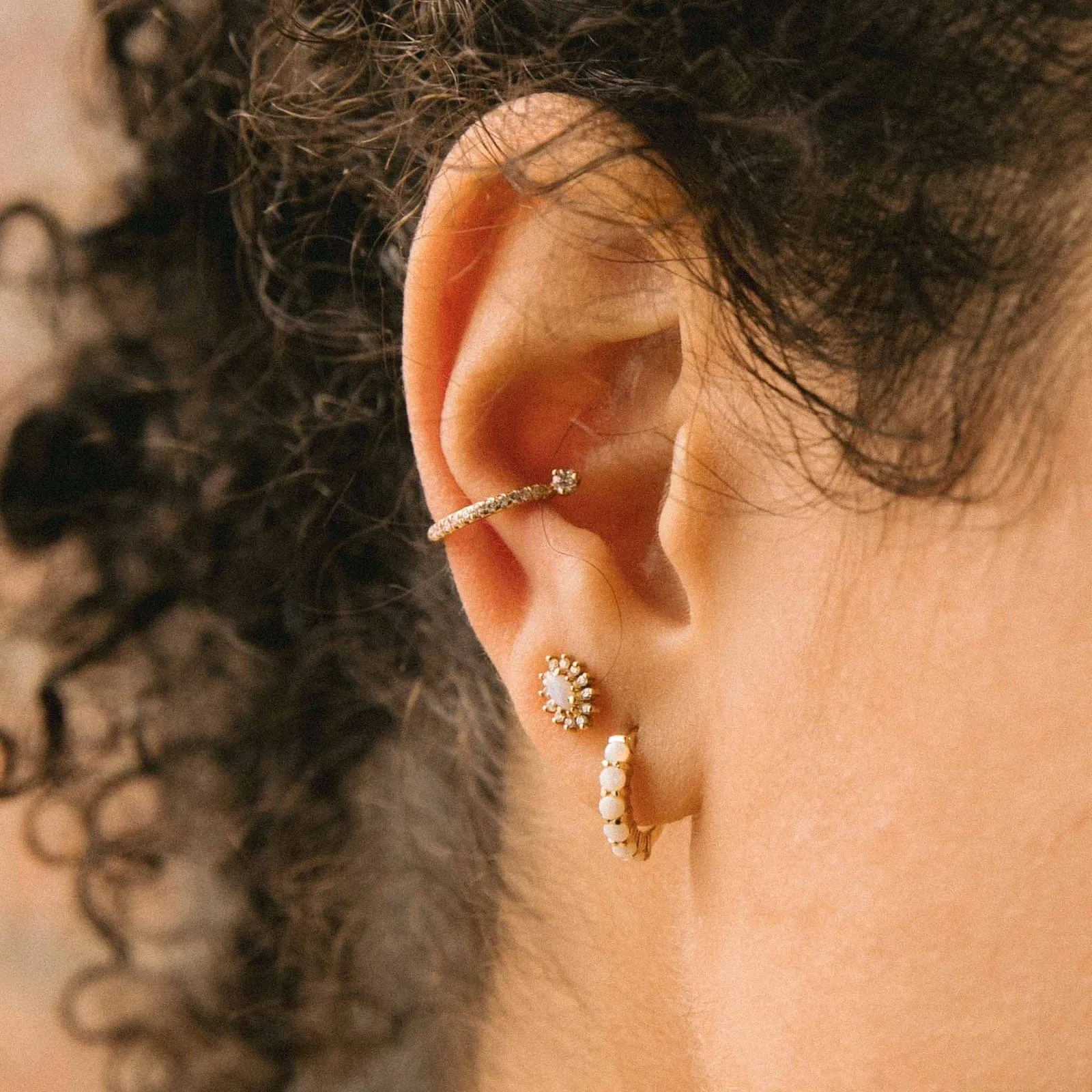 14K Gold Small Marquise Opal Cluster with Surround of White Diamonds Stud Earring