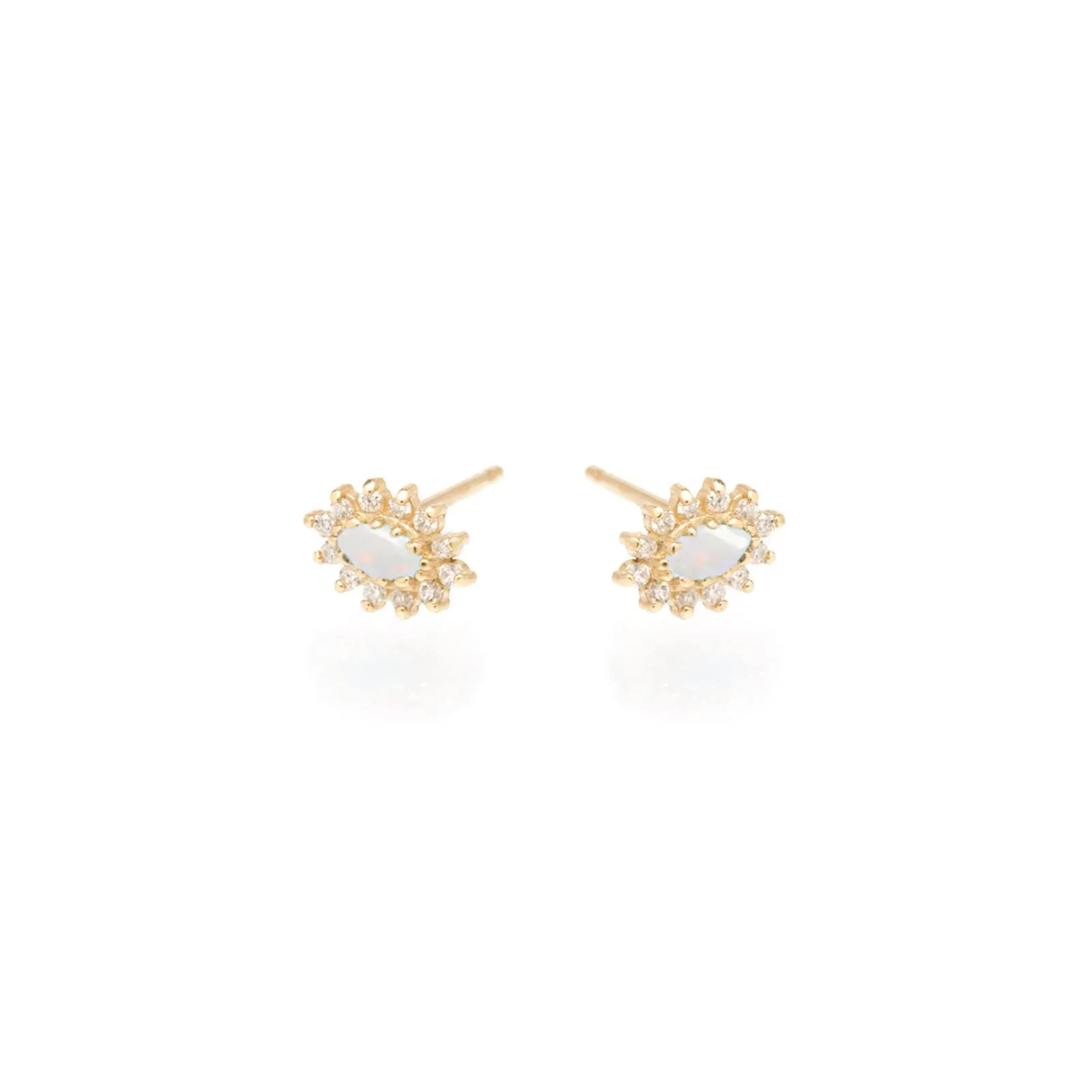 14K Gold Small Marquise Opal Cluster with Surround of White Diamonds Stud Earring