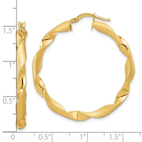 14K Polished and Brushed Twisted Hoop Earrings