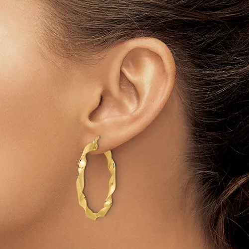 14K Polished and Brushed Twisted Hoop Earrings
