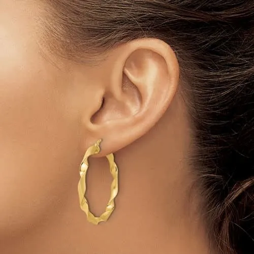 14K Polished and Brushed Twisted Hoop Earrings