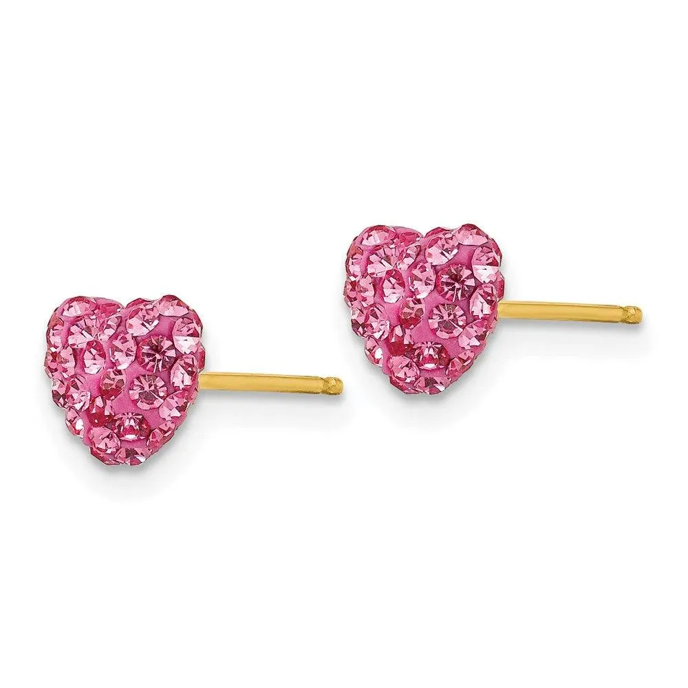 14k Rose Crystal 6mm Heart Post Earrings