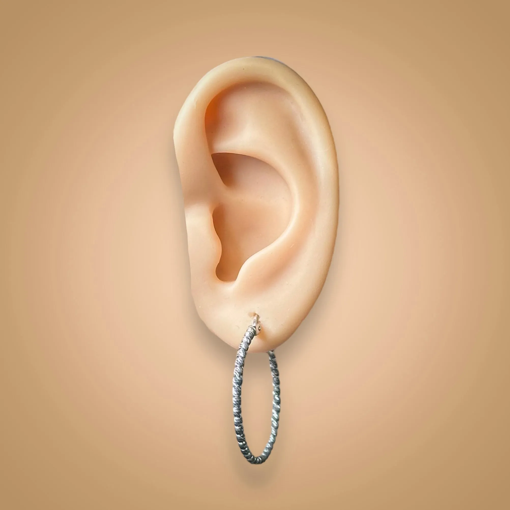 14K W Gold 29mm Dia Cut Beaded Hoop Earrings