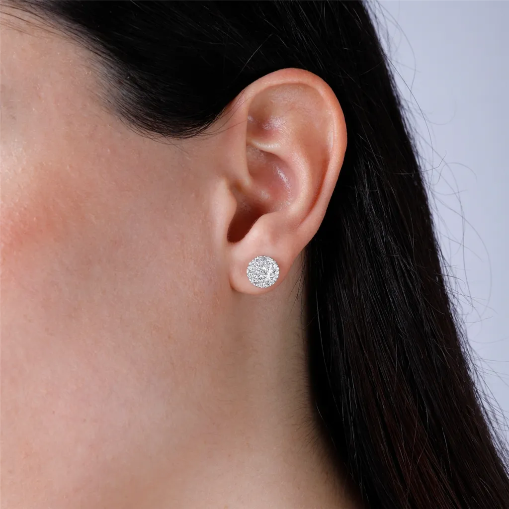 14K White Gold Diamond Cluster Earrings