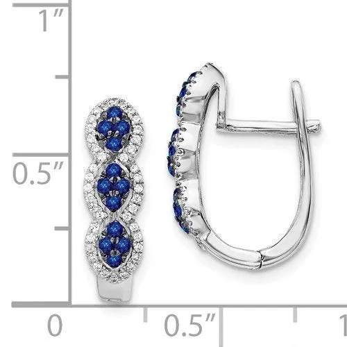 14KT GOLD 0.32 CTW SAPPHIRE & 0.24 CTW DIAMOND CLUSTER HOOP EARRINGS