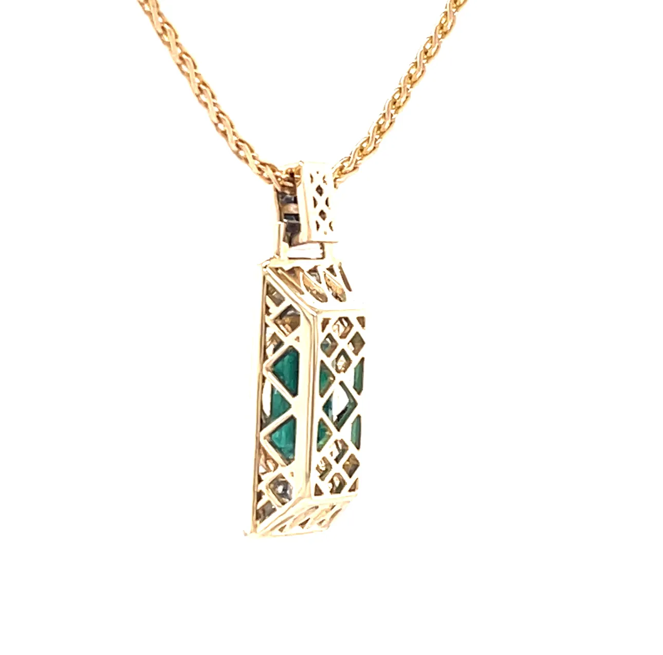 14KY Emerald and Diamond Art Deco Custom Pendant