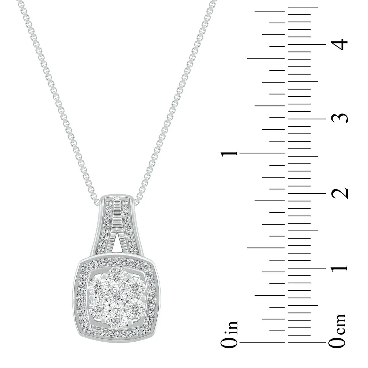 1/6 CTW Diamond Cluster Cushion Shaped 18-inch Pendant in Sterling Silver