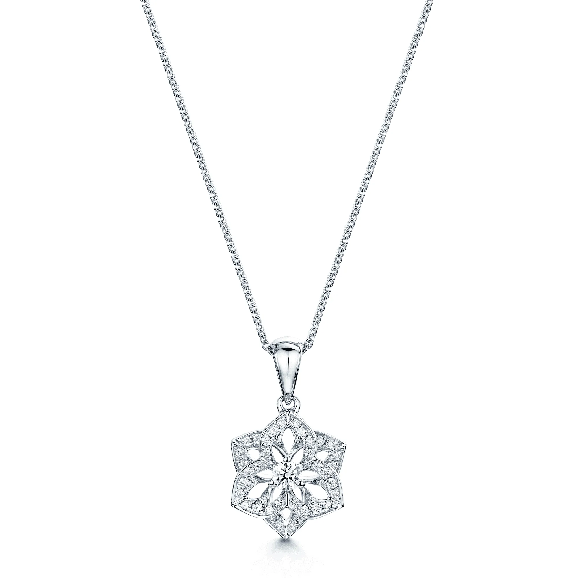 18ct White Gold Diamond Flower Cluster Pendant