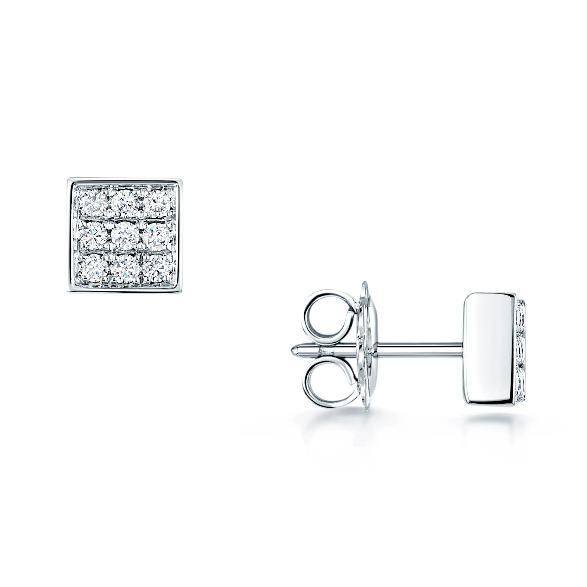 18ct White Gold Pave Diamond Set Square Stud Earrings