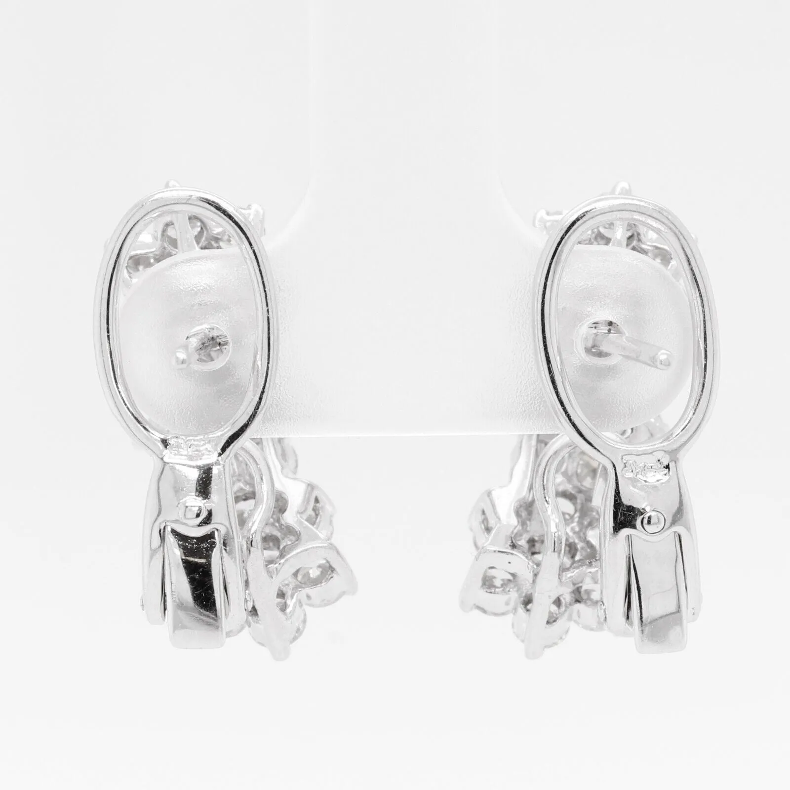 18k White Gold Diamond Triple Cluster Earrings 2.50ctw F VS1 - Omegaback Closure