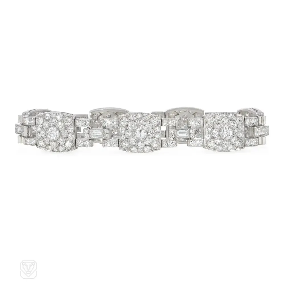 1920s platinum and diamond floral motif bracelet