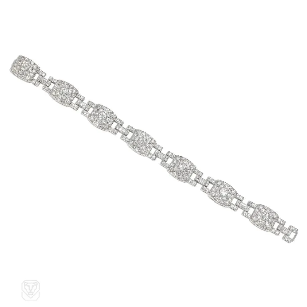 1920s platinum and diamond floral motif bracelet