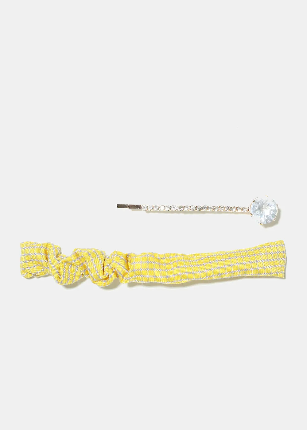 2 Piece Plaid & Gemstone Hair Pins