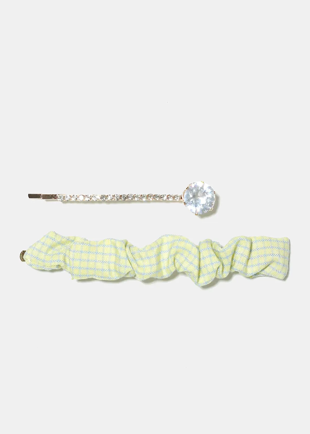 2 Piece Plaid & Gemstone Hair Pins