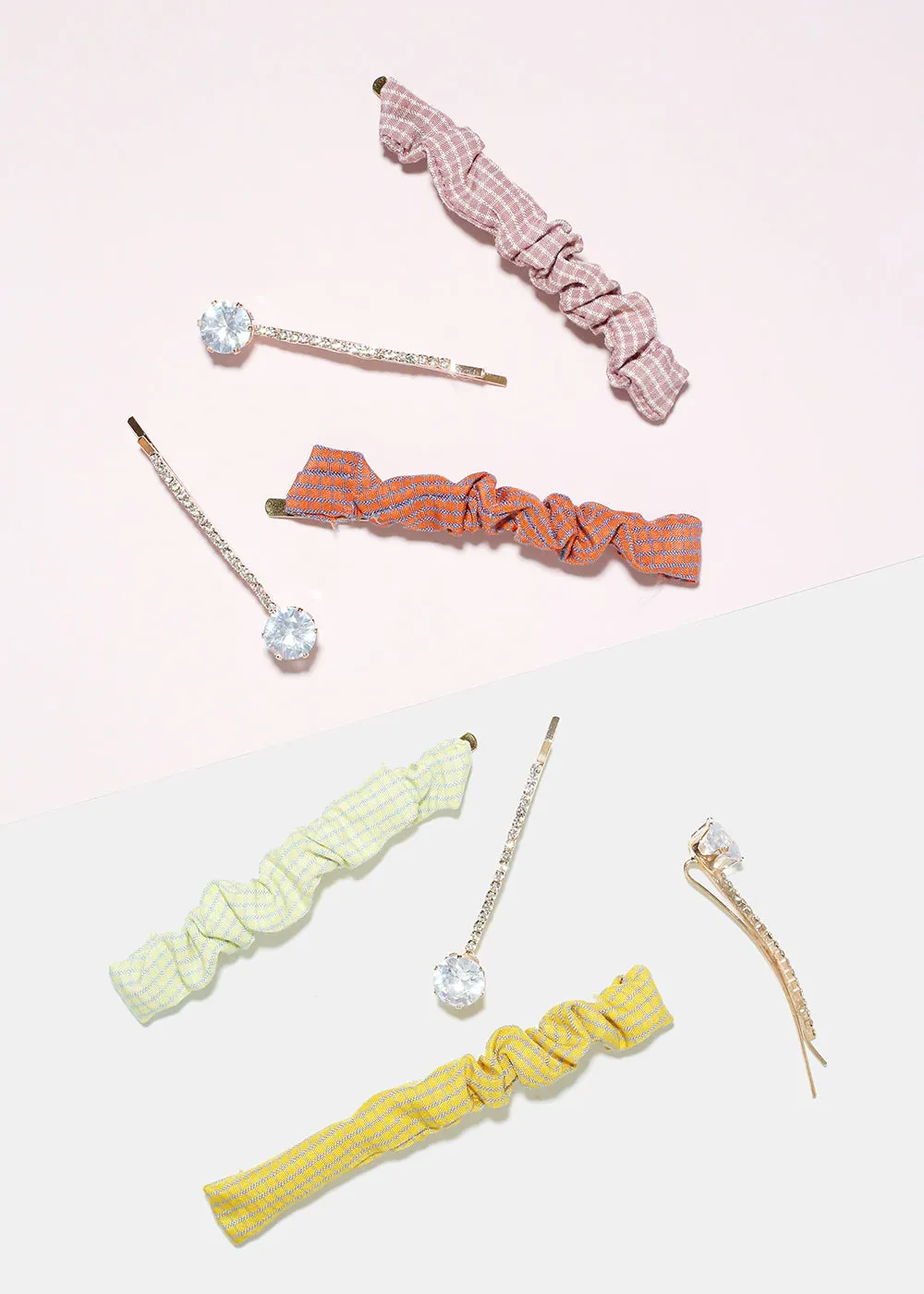 2 Piece Plaid & Gemstone Hair Pins