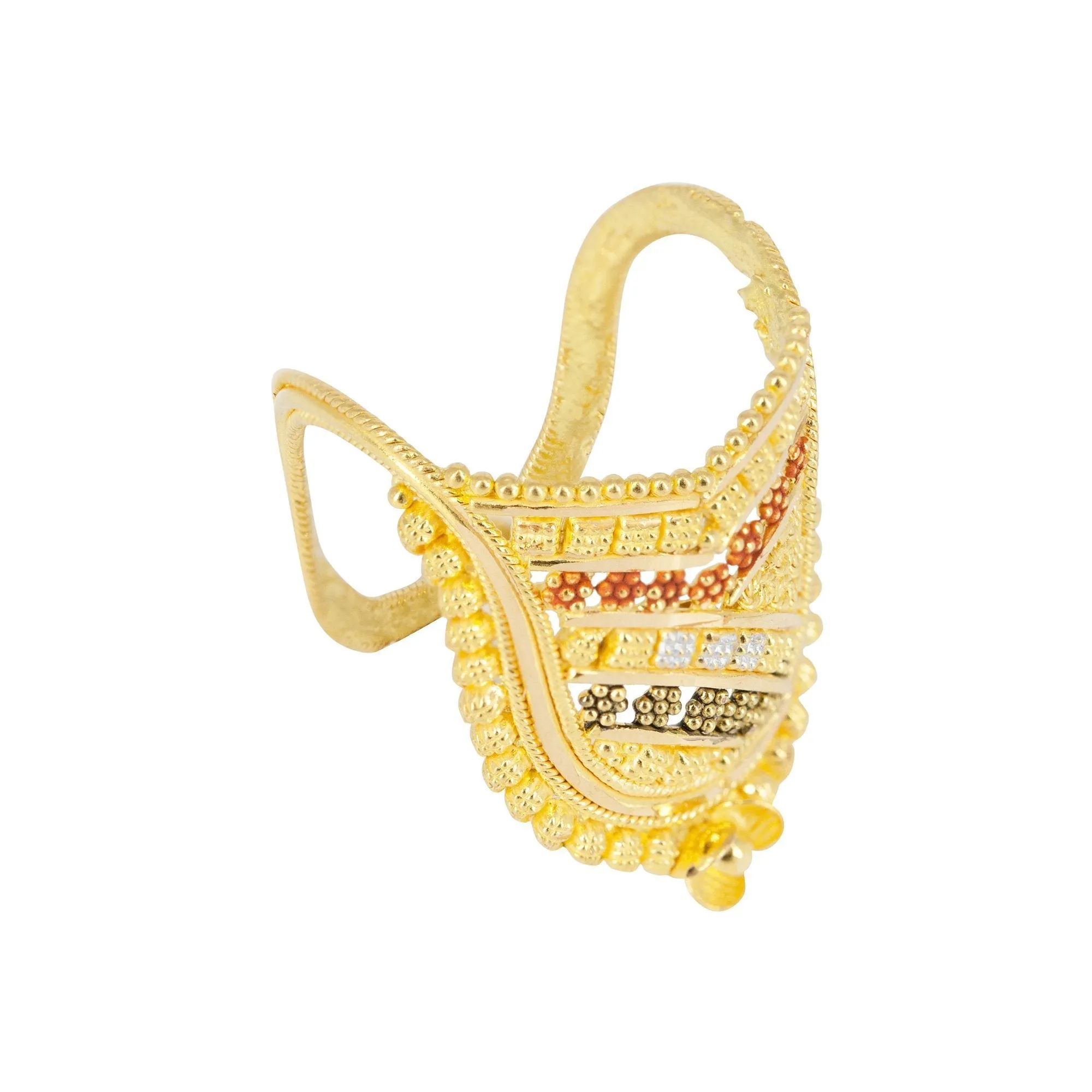 22K Gold Filigree Ring W/ Anamel Hand Paint
