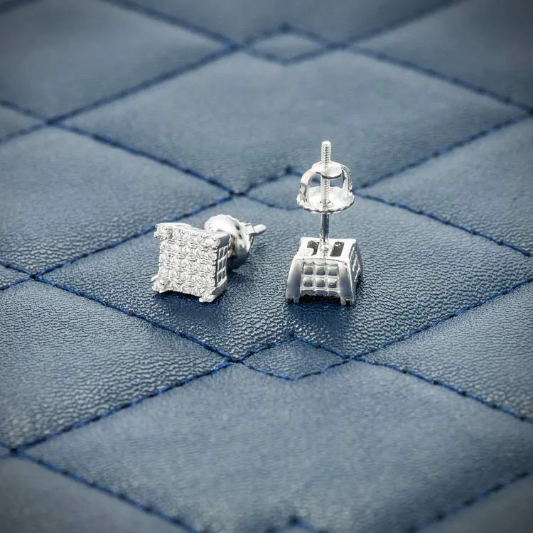6MM Moissanite Square Cluster Earrings - White Gold