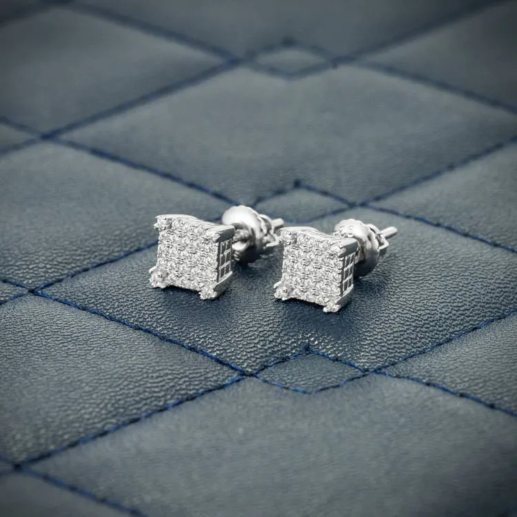 6MM Moissanite Square Cluster Earrings - White Gold