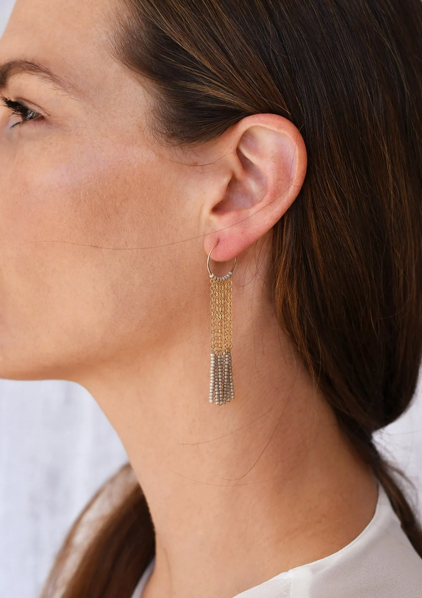7 Tassel XS Hoop Earrings - TAUPE