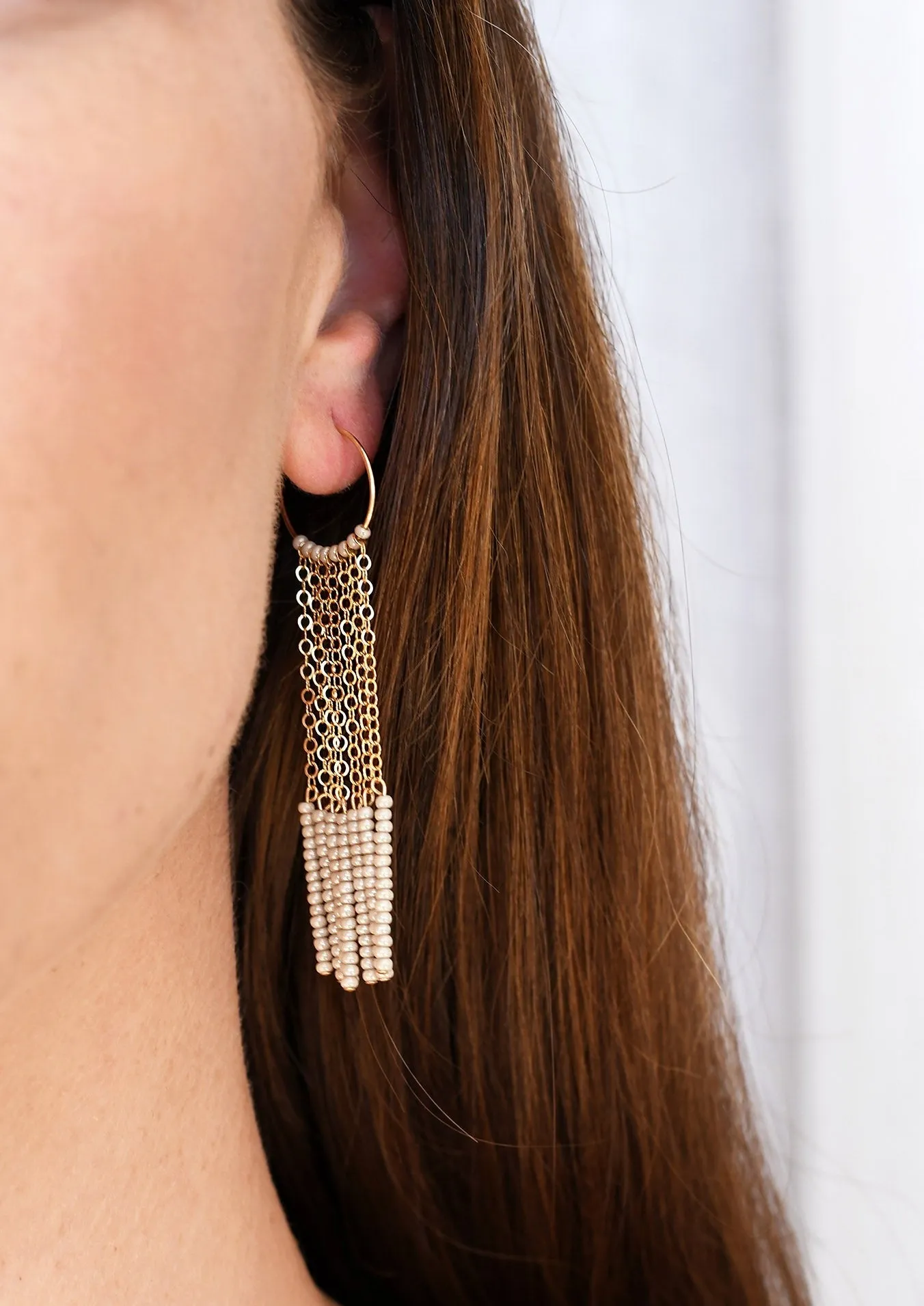 7 Tassel XS Hoop Earrings - TAUPE