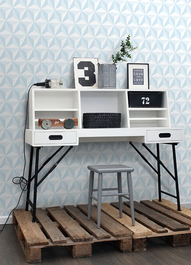 Adella Sky Blue Geometric Wallpaper  | Brewster Wallcovering