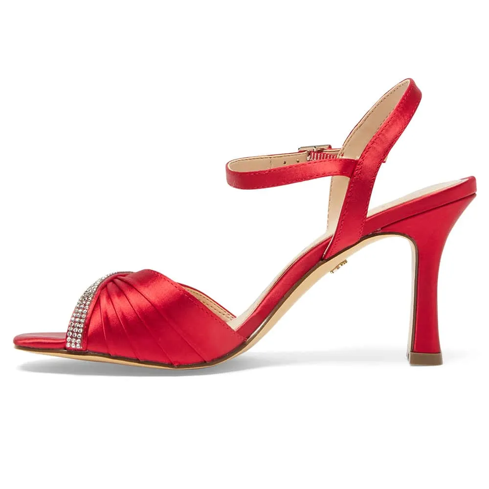 Agnes Heel in Red Rouge Crystal Satin