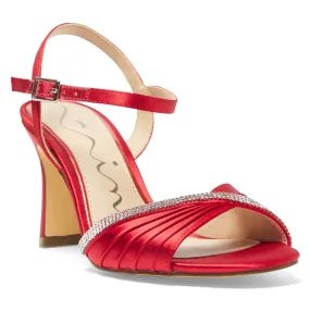 Agnes Heel in Red Rouge Crystal Satin