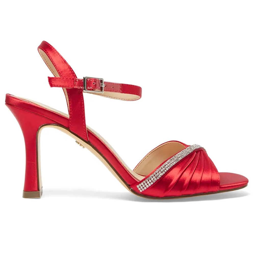 Agnes Heel in Red Rouge Crystal Satin