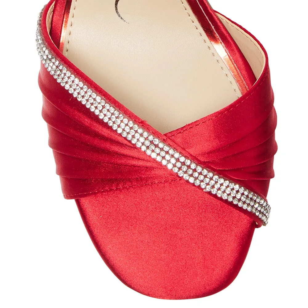 Agnes Heel in Red Rouge Crystal Satin