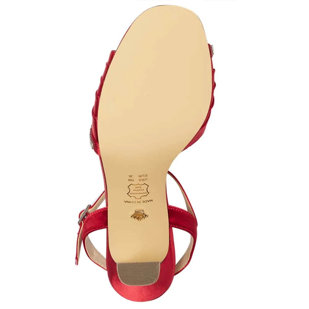 Agnes Heel in Red Rouge Crystal Satin
