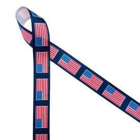 American Flag Ribbon printed on 7/8" white grosgrain