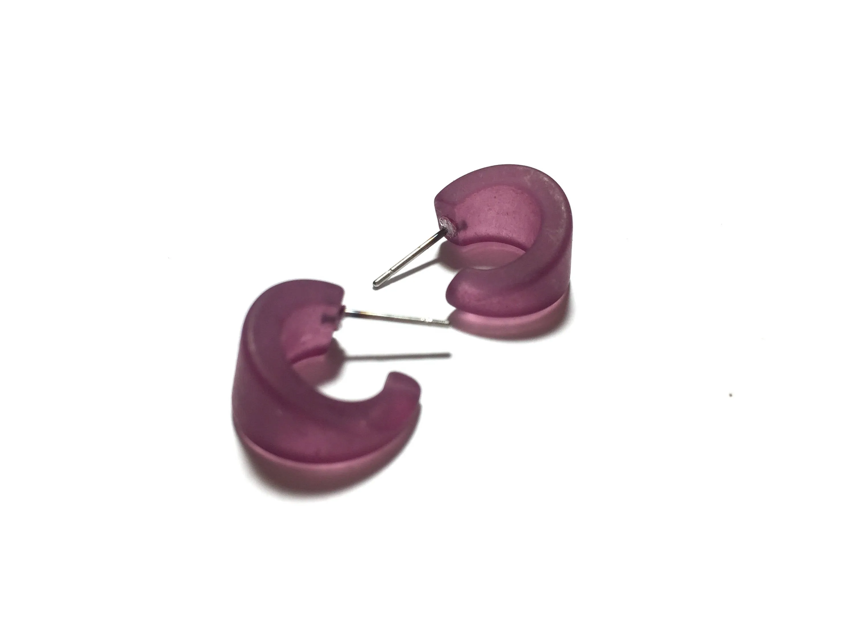 Amethyst Purple Frosted Tiny Boom Hoop Earrings