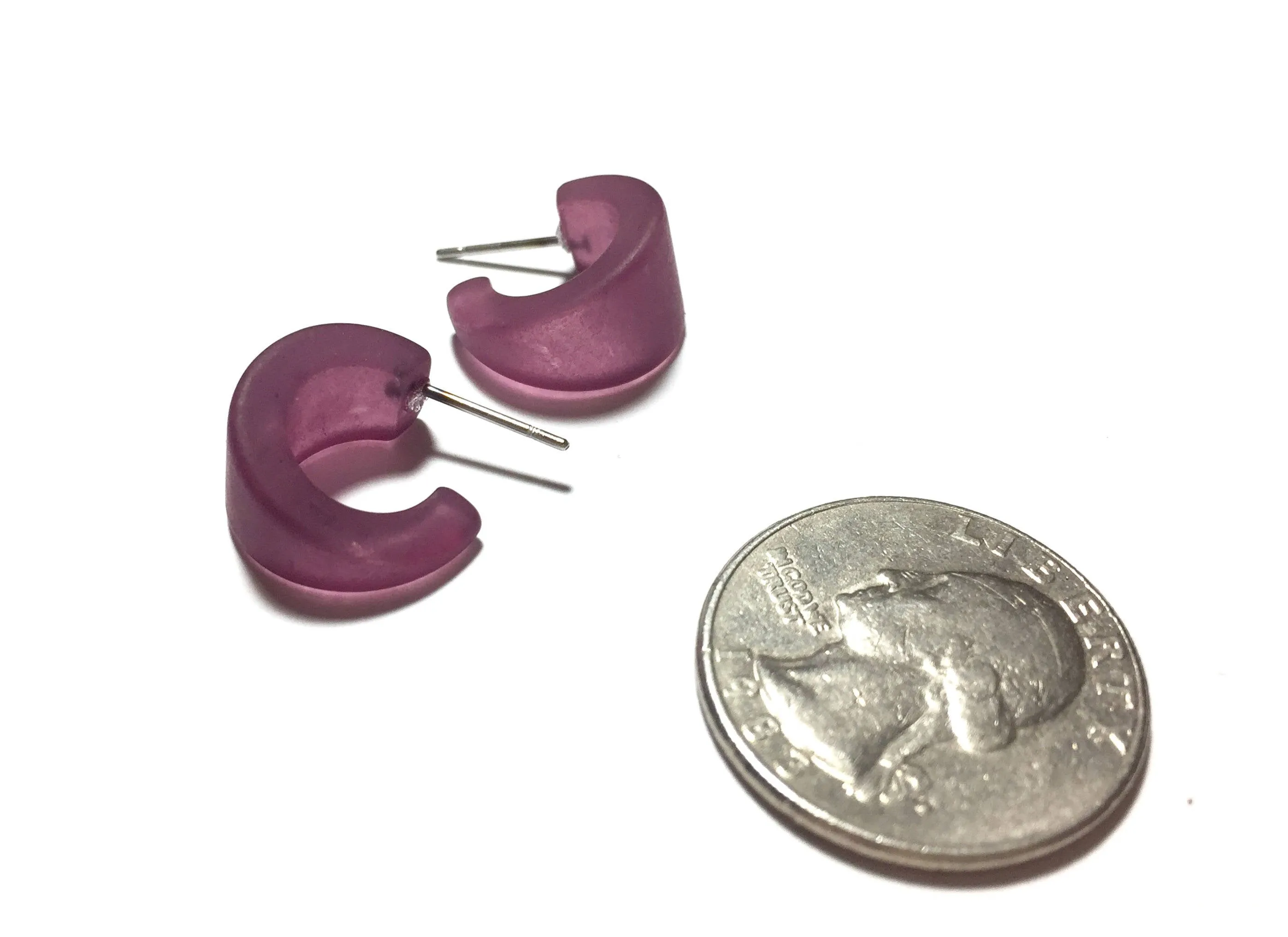 Amethyst Purple Frosted Tiny Boom Hoop Earrings