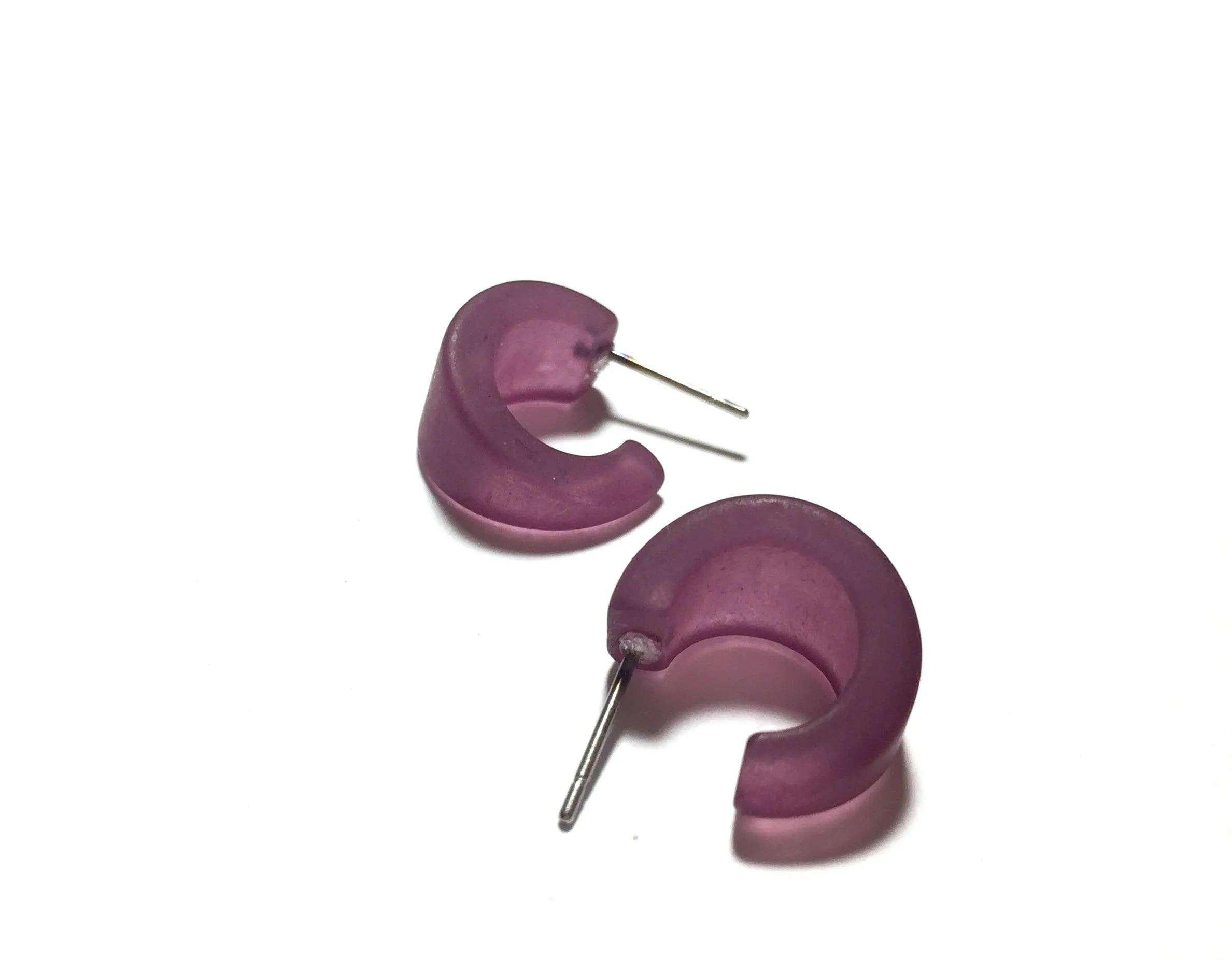 Amethyst Purple Frosted Tiny Boom Hoop Earrings
