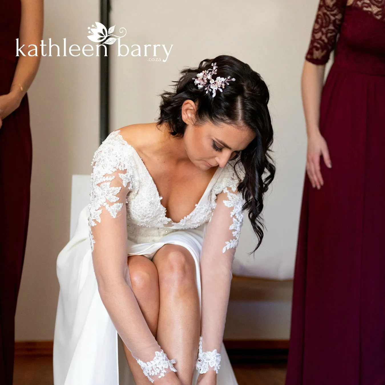 Anli Bridal hair pin rose gold - frosted flowers and pearls - finish options available