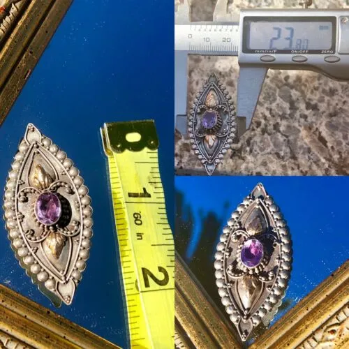 Antique Art Nouveau Deco Amethyst Sterling Silver 18k Gold Accents Pin Earrings
