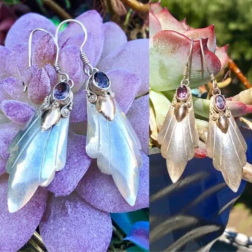 Antique Art Nouveau Deco Amethyst Sterling Silver 18k Gold Accents Pin Earrings