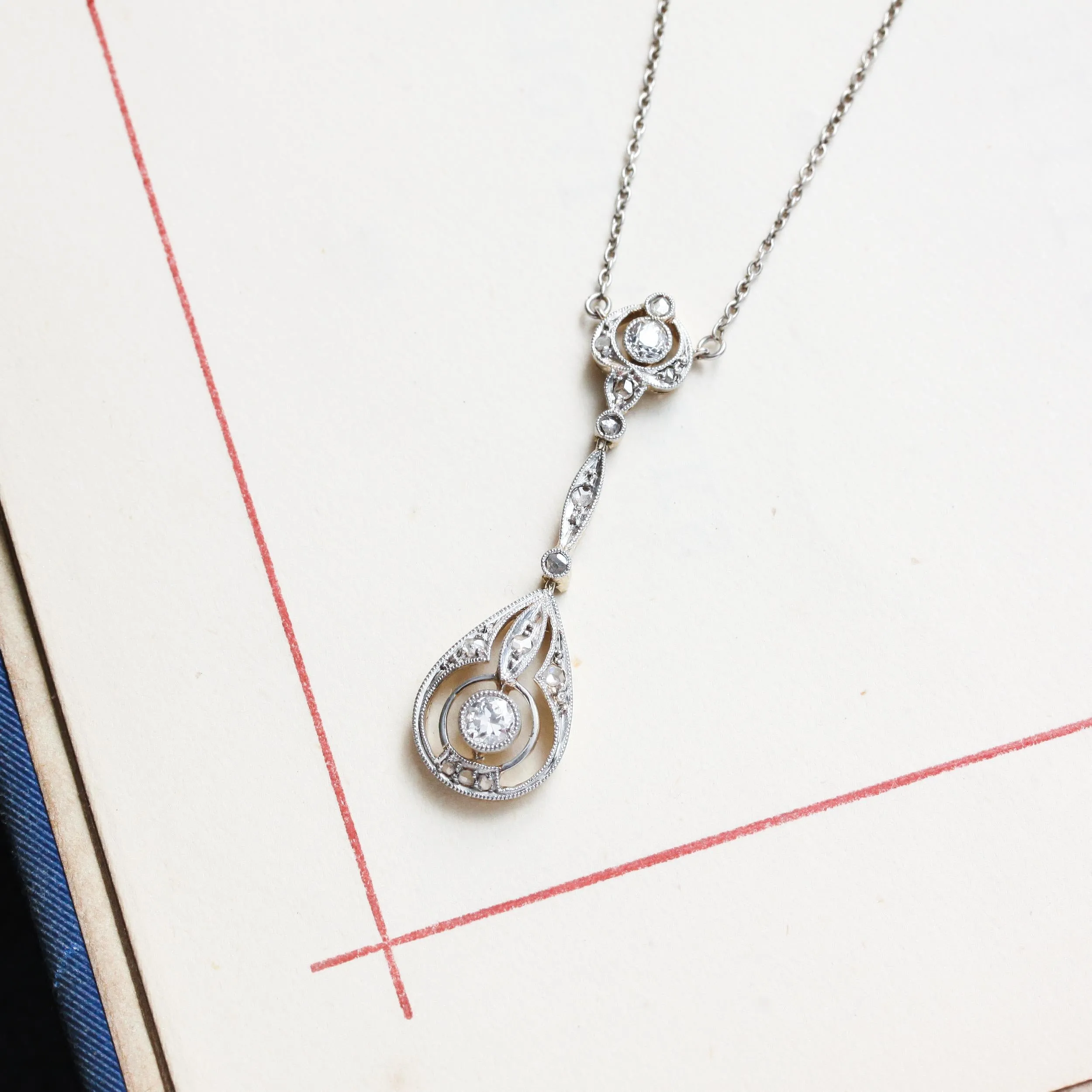 Antique Continental Beauty! Edwardian Diamond Lavaliere Pendant