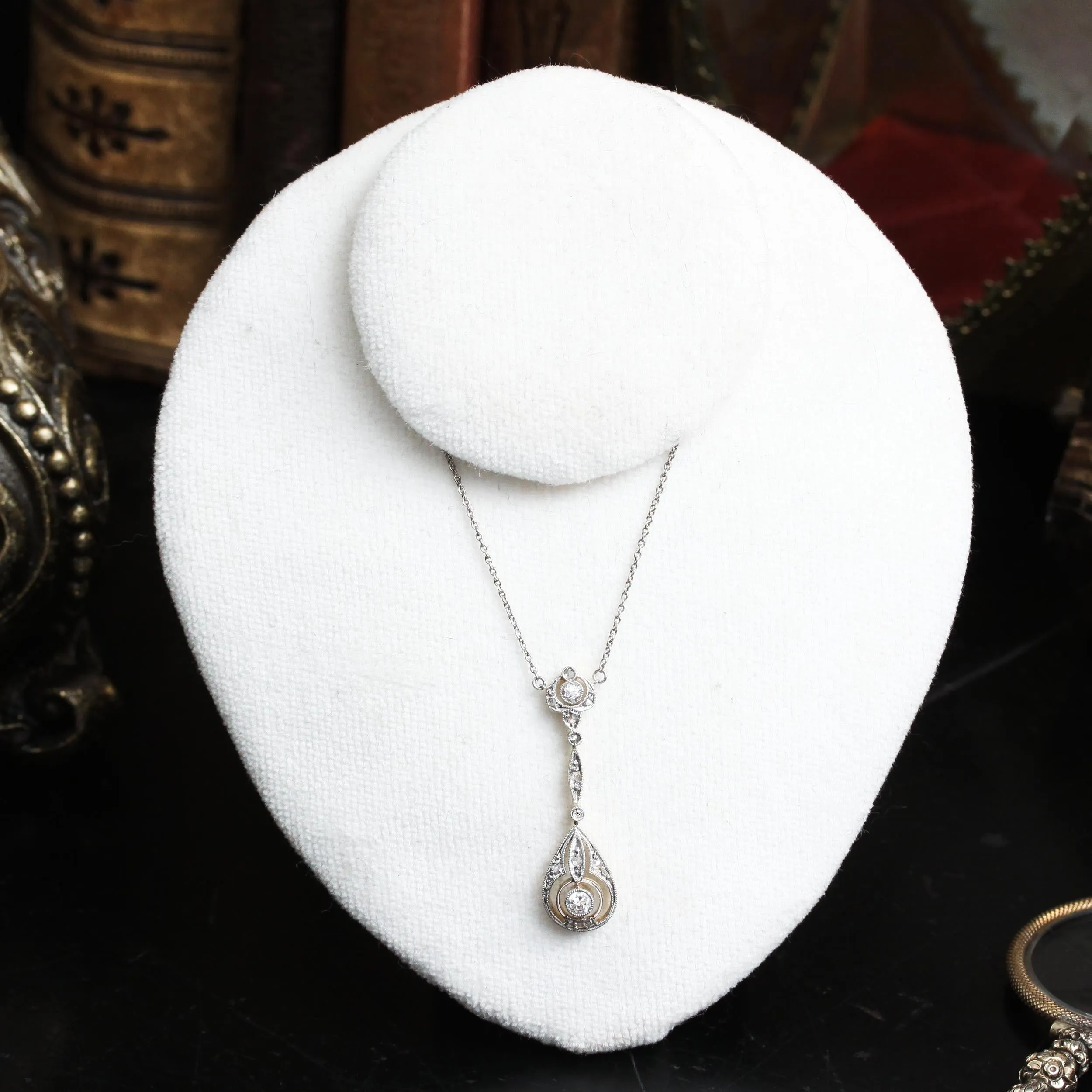 Antique Continental Beauty! Edwardian Diamond Lavaliere Pendant