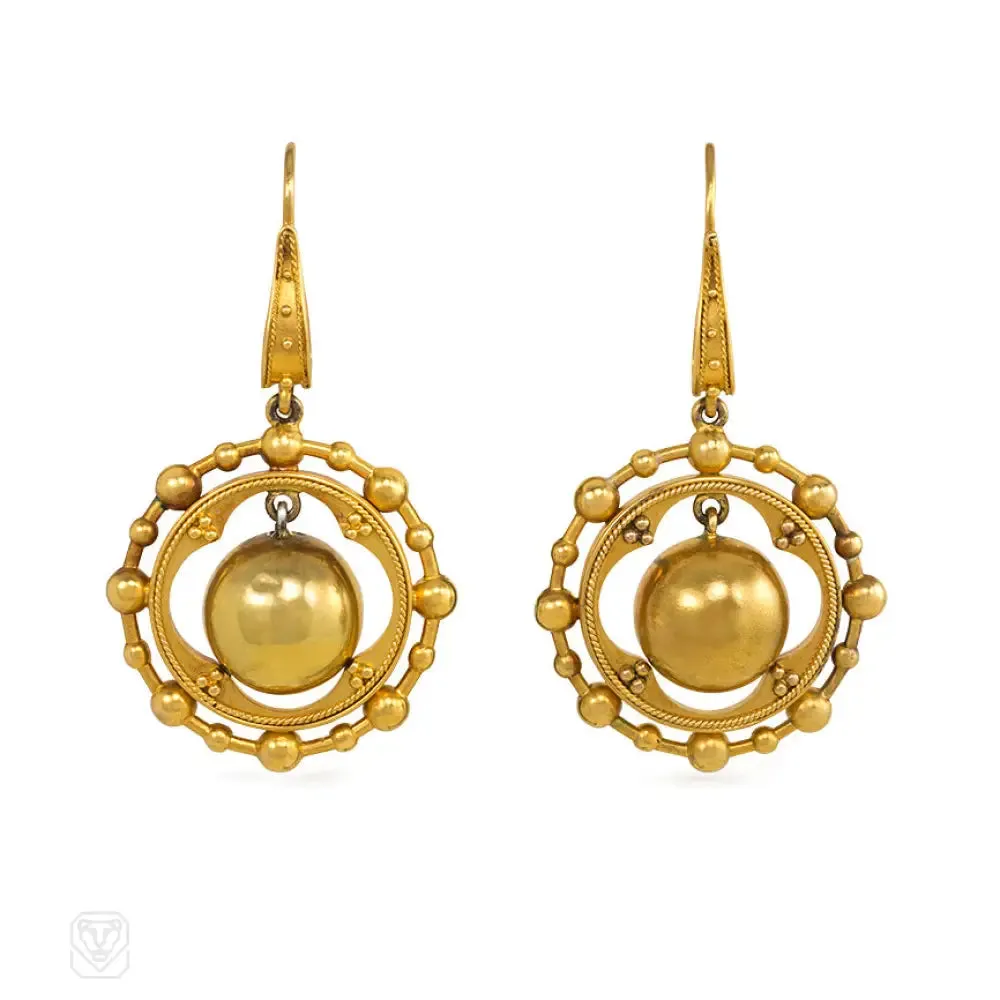 Antique gold bead pendant earrings