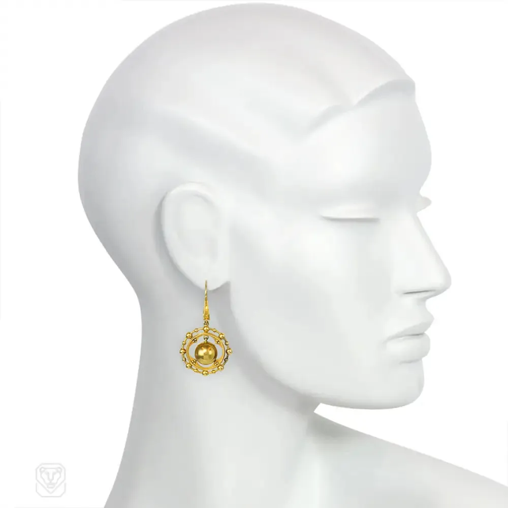 Antique gold bead pendant earrings
